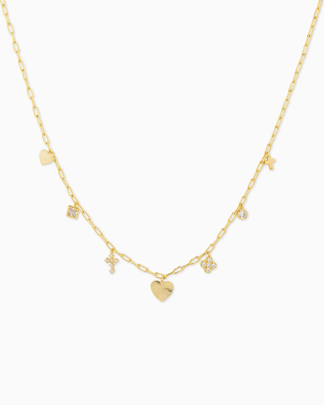 Dainty Starbust Heart Charm Necklace