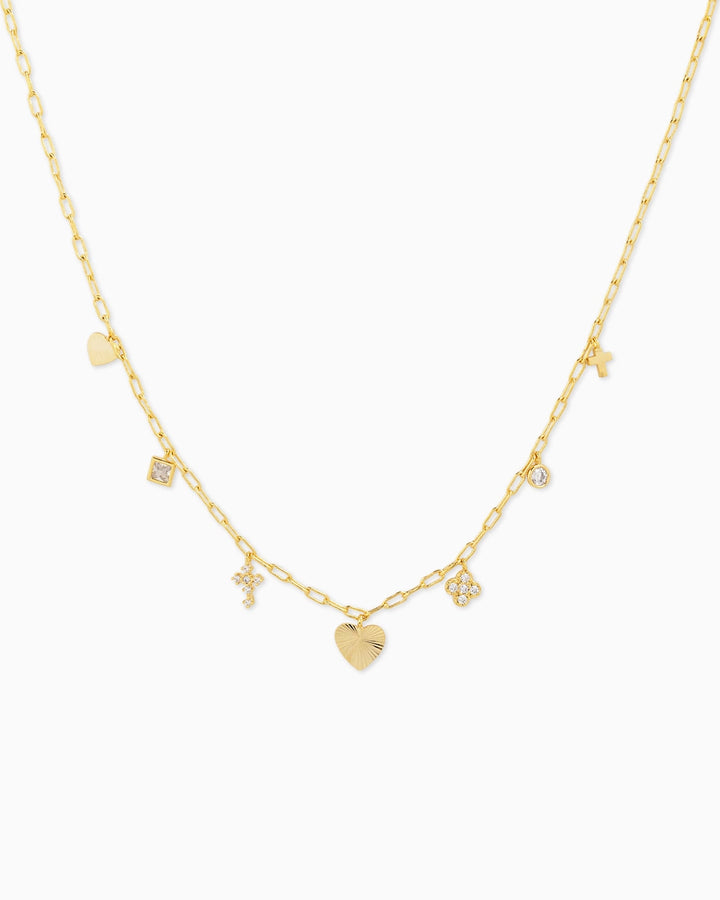 Dainty Starbust Heart Charm Necklace