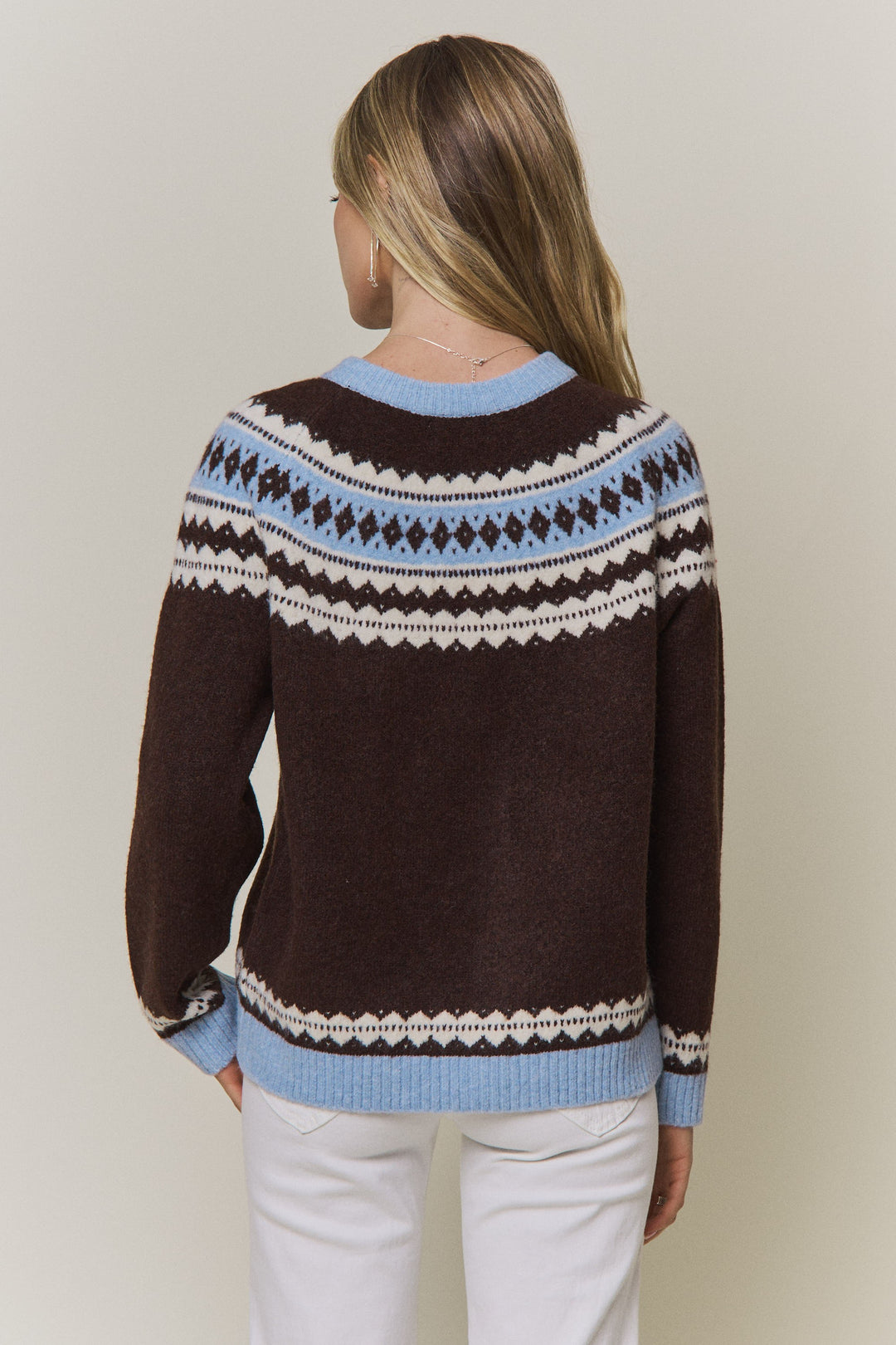 Fair Isle Yoke Knit Cardigan