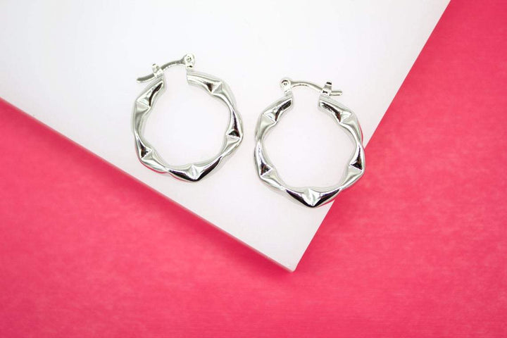 18K Gold Filled Thick Dented Style Hoops Lever Back Earrings