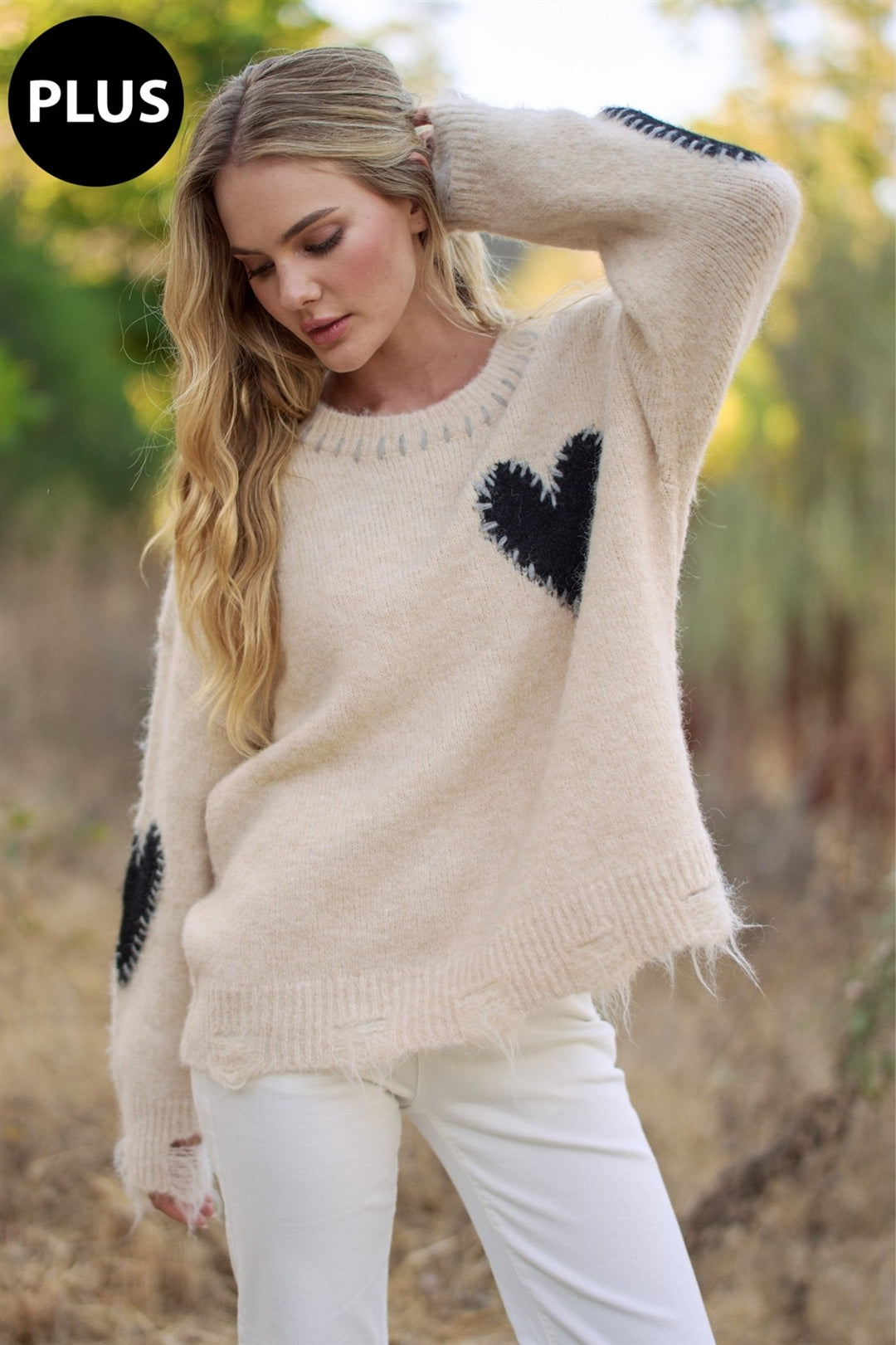 Long Sleeve Heart Patch Knit Sweater