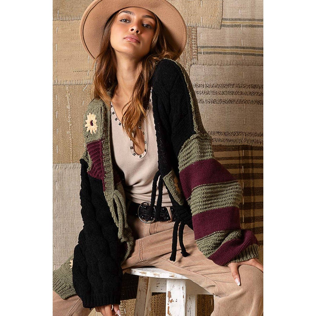 Color Block Striped Tie Cardigan