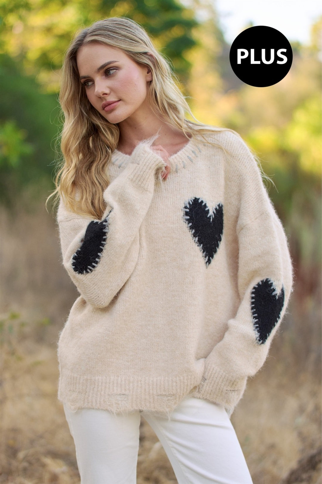 Long Sleeve Heart Patch Knit Sweater