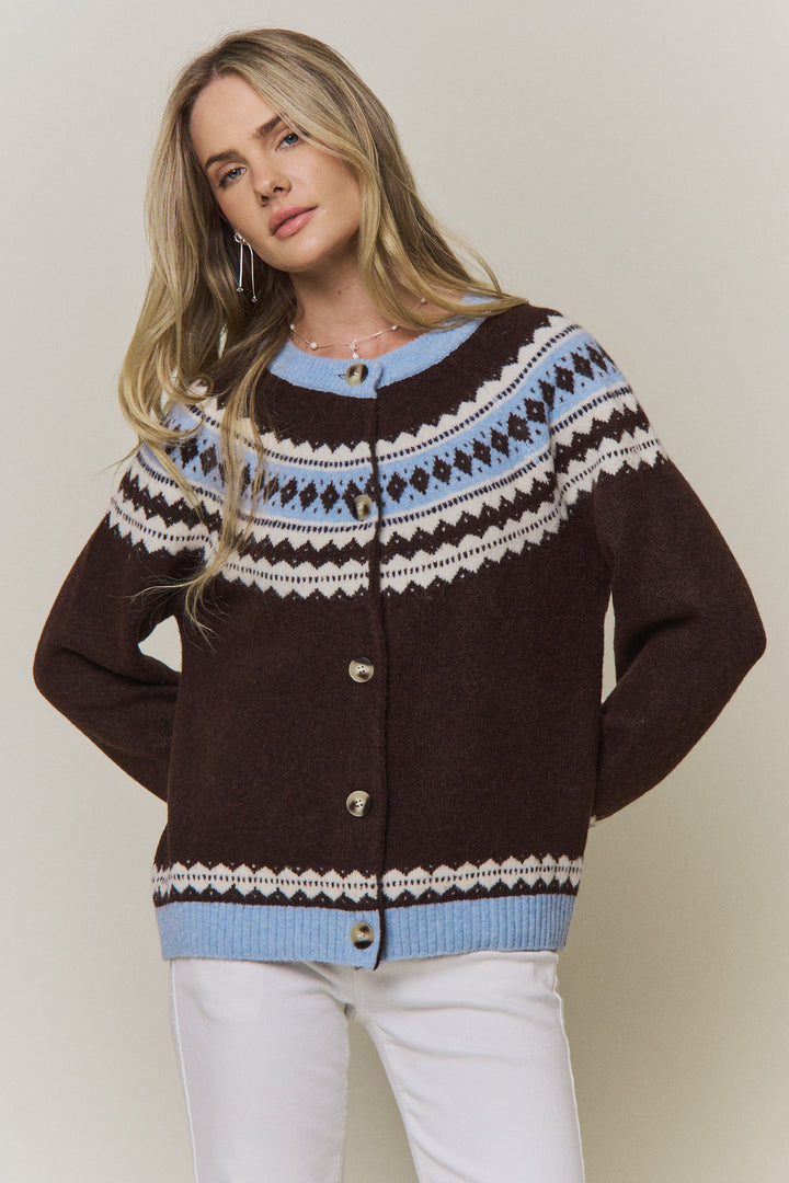 Fair Isle Yoke Knit Cardigan