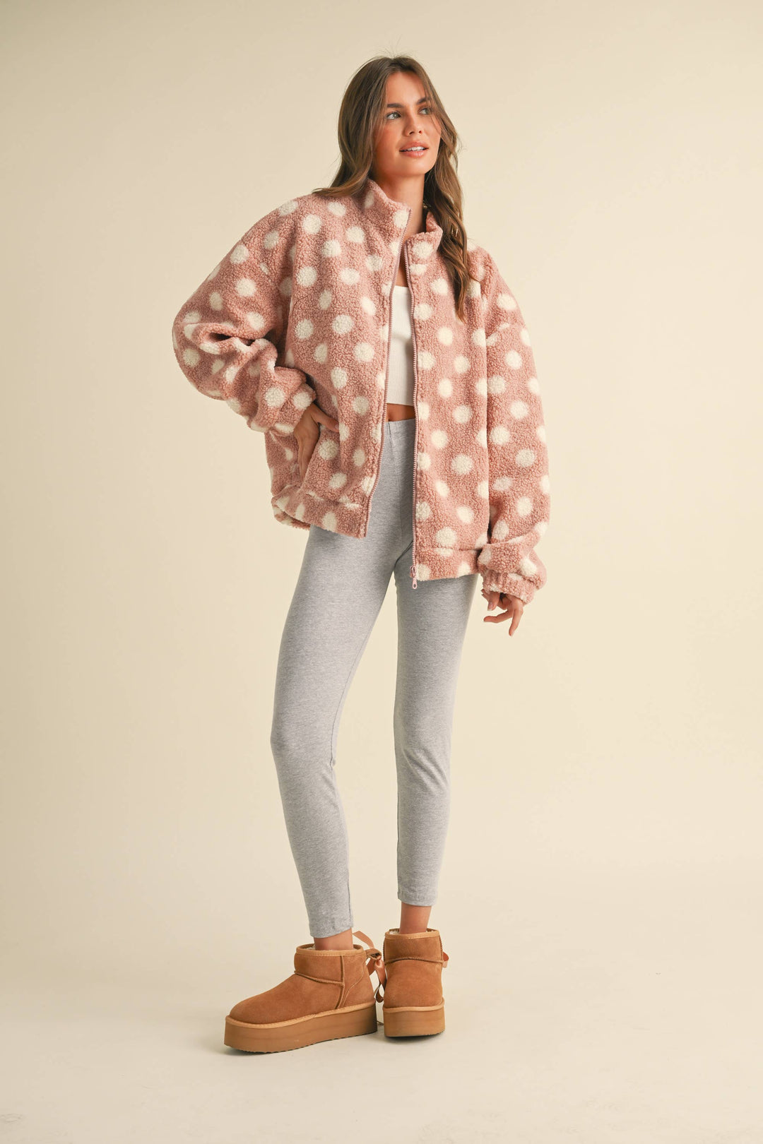 Polka Dot Teddy Bear Zipper Jacket