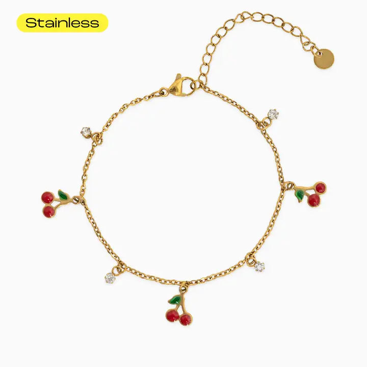 Stainless Fruit Cherry Stone Station Bracelet