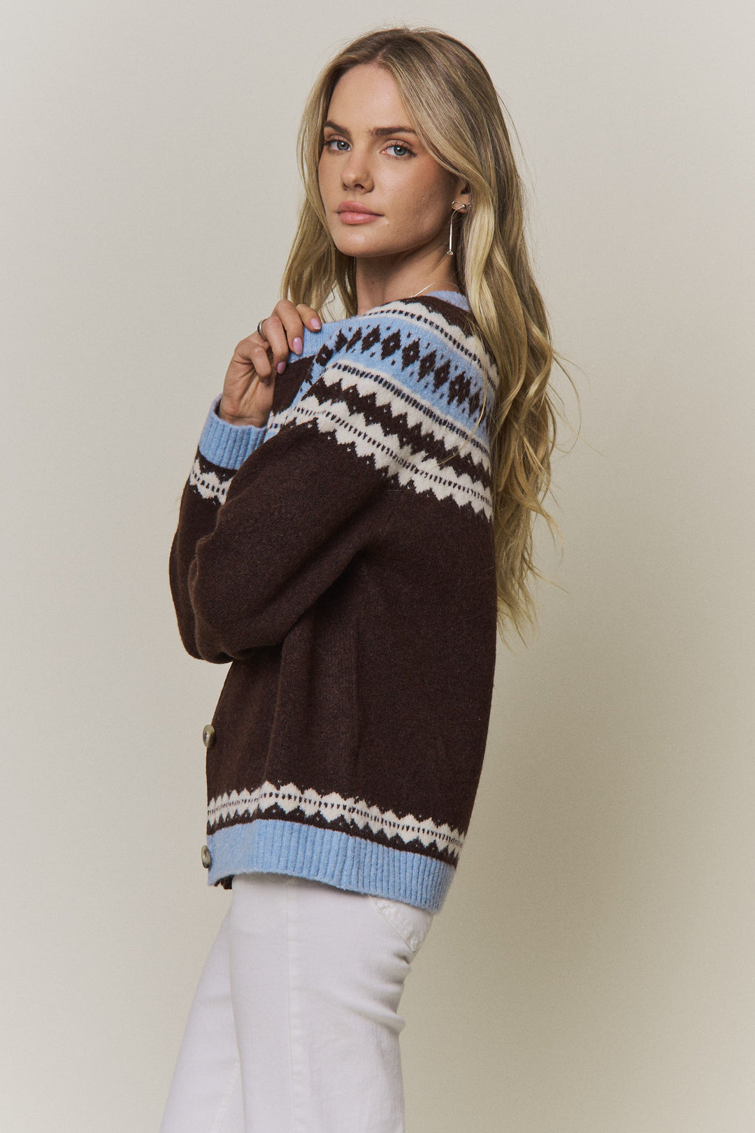 Fair Isle Yoke Knit Cardigan