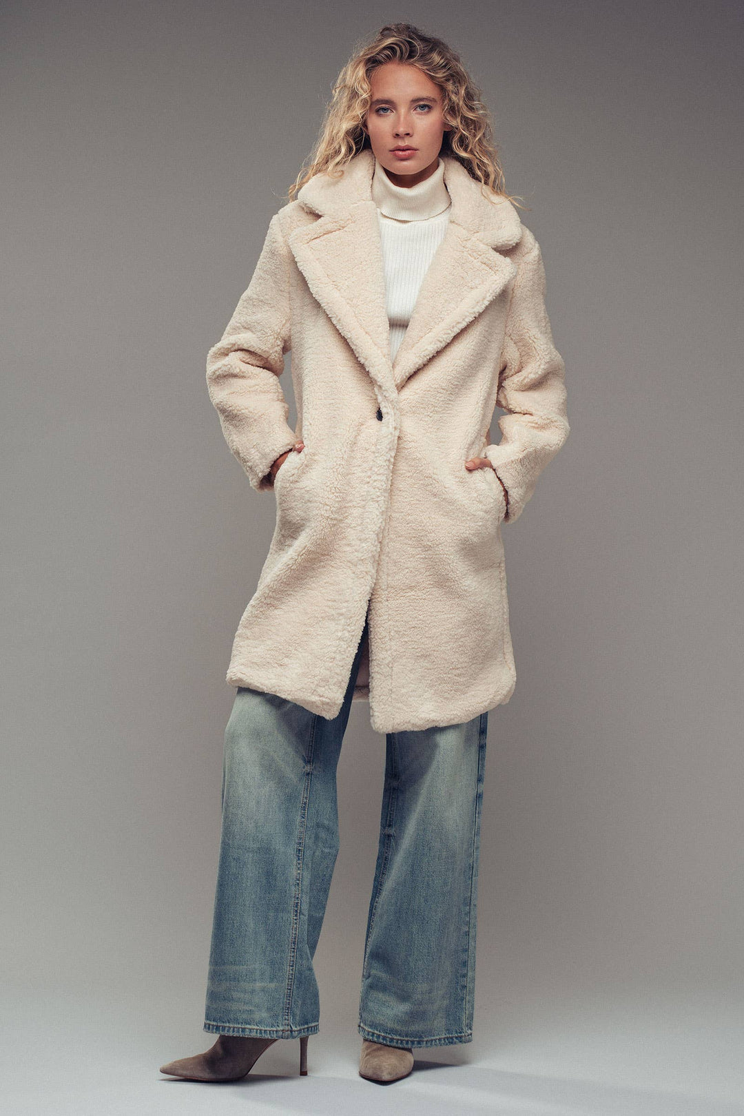 Cozy Longline Notched Lapel Teddy Coat