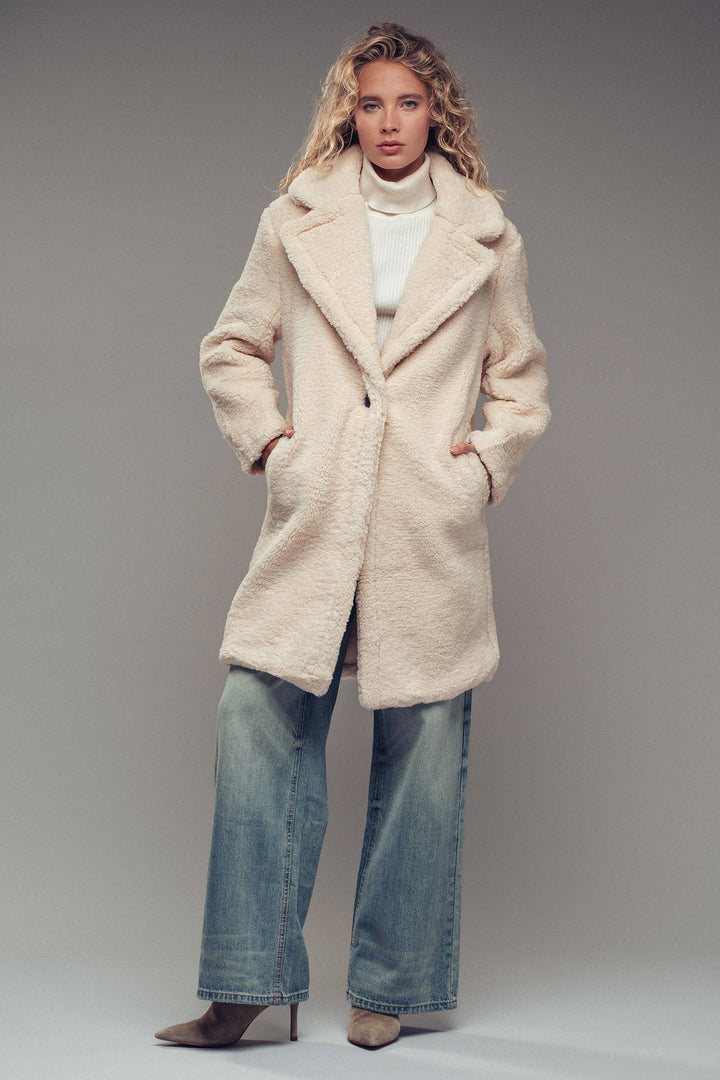 Cozy Longline Notched Lapel Teddy Coat