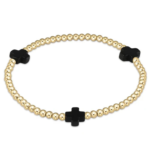 Extends! Signature Cross Gold Bead Bracelet - Onyx