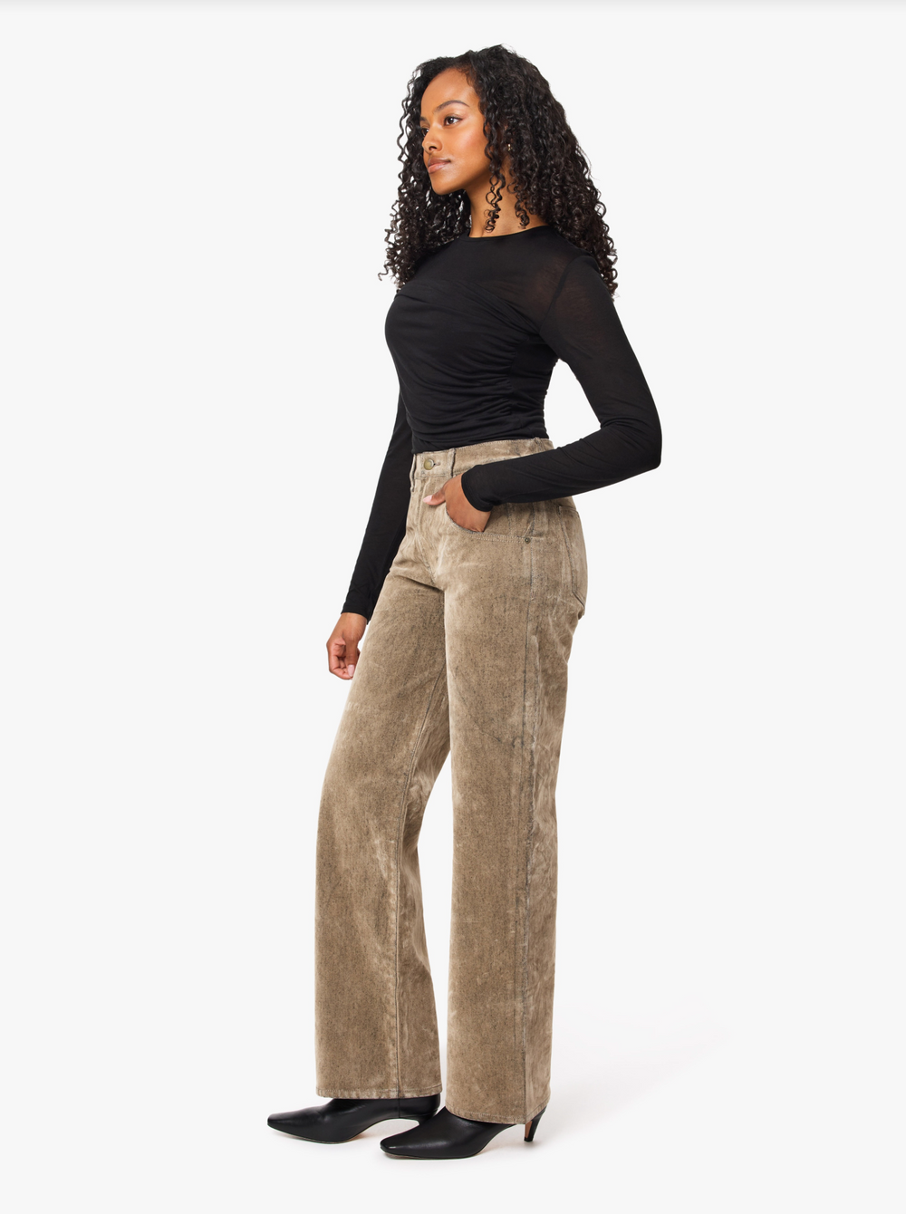 Blaine Flocked High Rise Straight Jeans