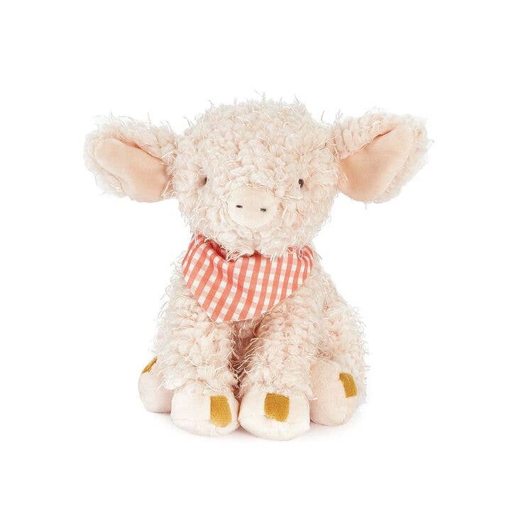 Bunnies by the Bay cream plush pig stuffed animal wearing red gingham bandana
