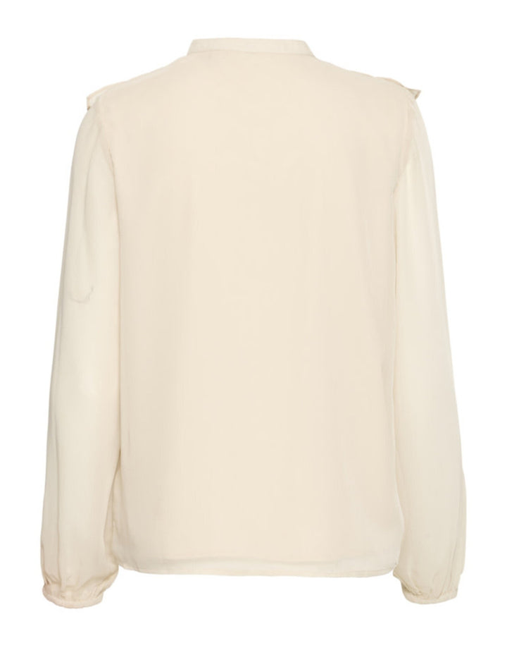 b.young Bygijo cream oatmeal long sleeve blouse with ruffle collar detail