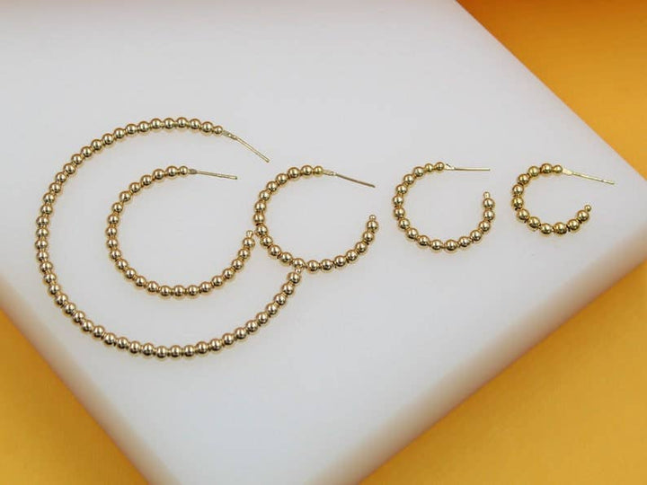 4mm Bead Link Open Hoop Earrings
