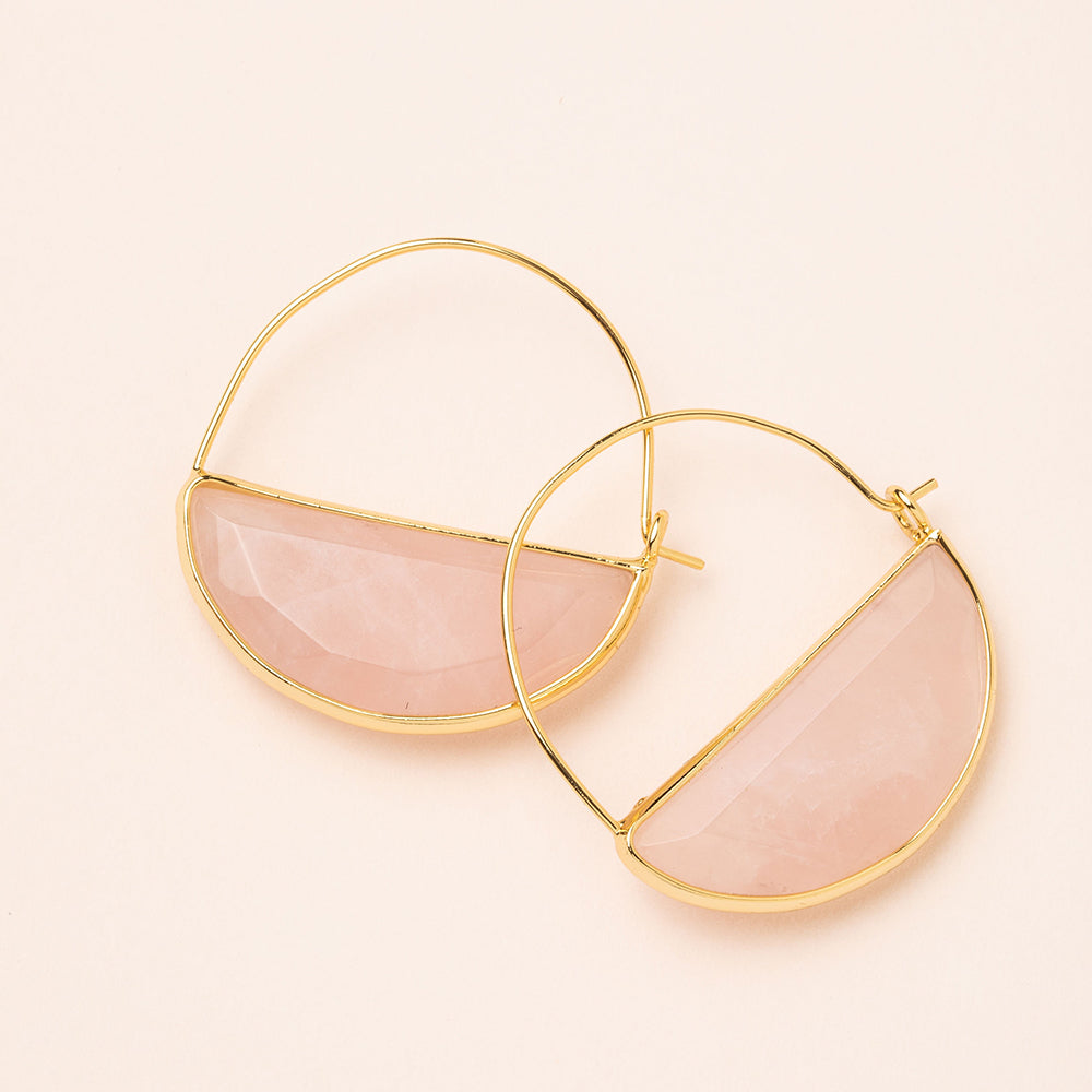 Scout Stone Prism Hoop earrings in rose quartz with gold wire frame
