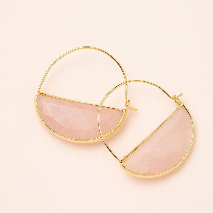 Scout Stone Prism Hoop earrings in rose quartz with gold wire frame