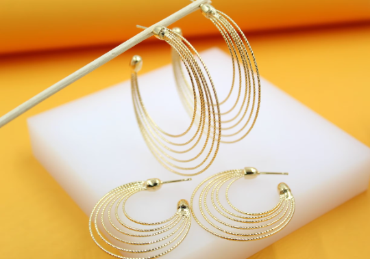 18K Gold Filled Layered Textured Hoop Earrings