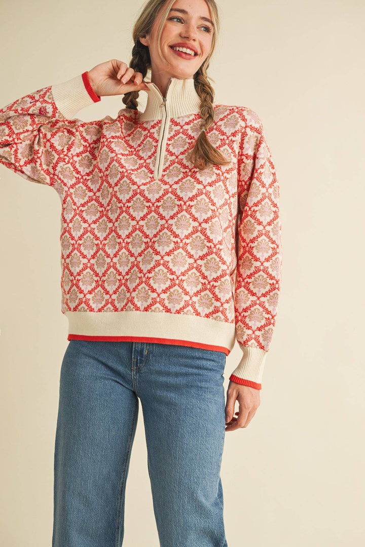 Floral Mock Neck ½ Pullover