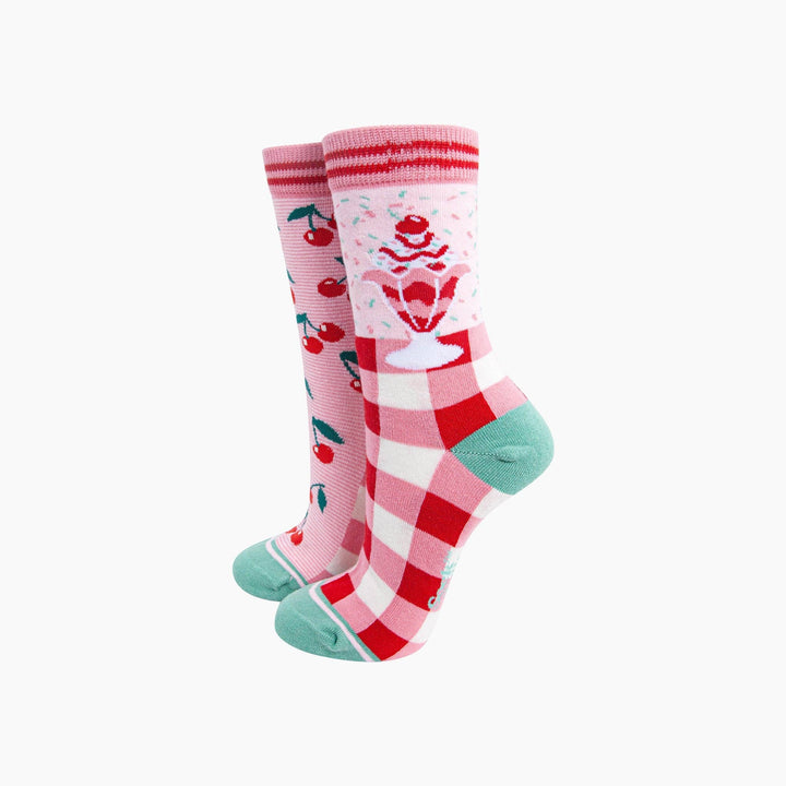 Cherry Ice Cream Sundae Combed Cotton Odd Socks in Pink