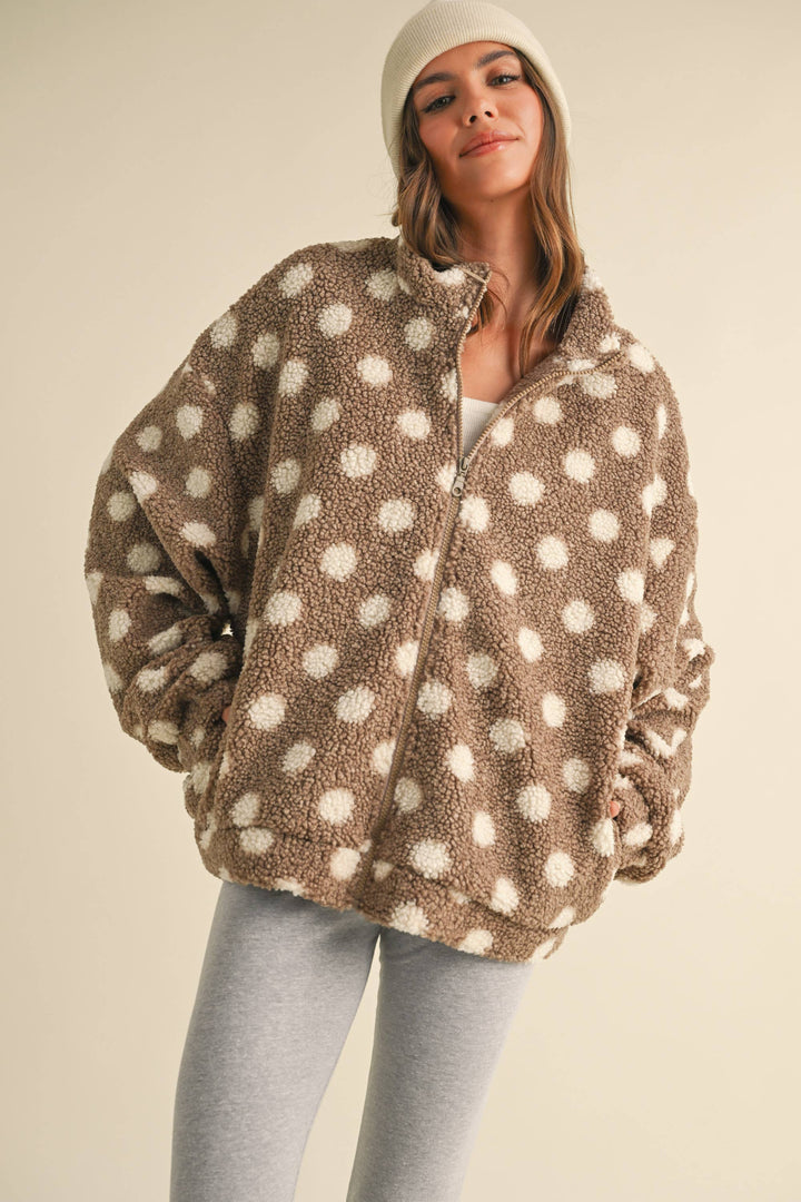 Polka Dot Teddy Bear Zipper Jacket