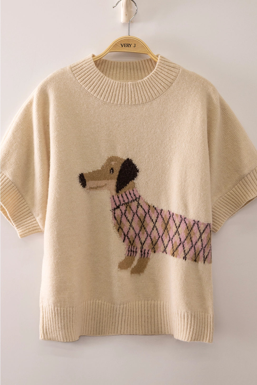 Dog Graphic Short Sleeve Knit
