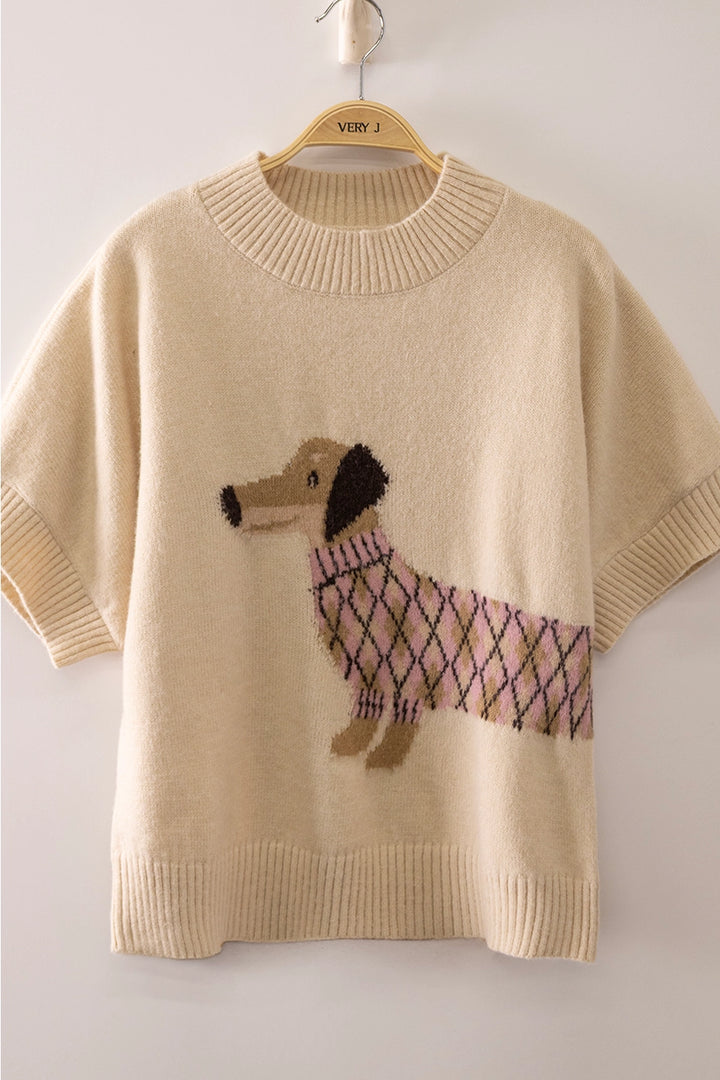 Dog Graphic Short Sleeve Knit