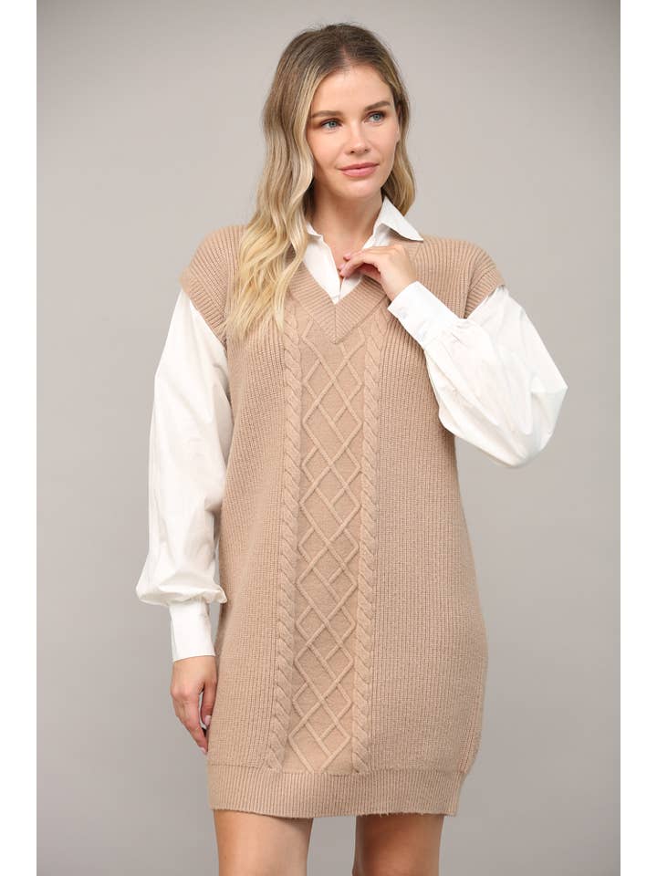 Cable Knit Twofer Shirt Dress