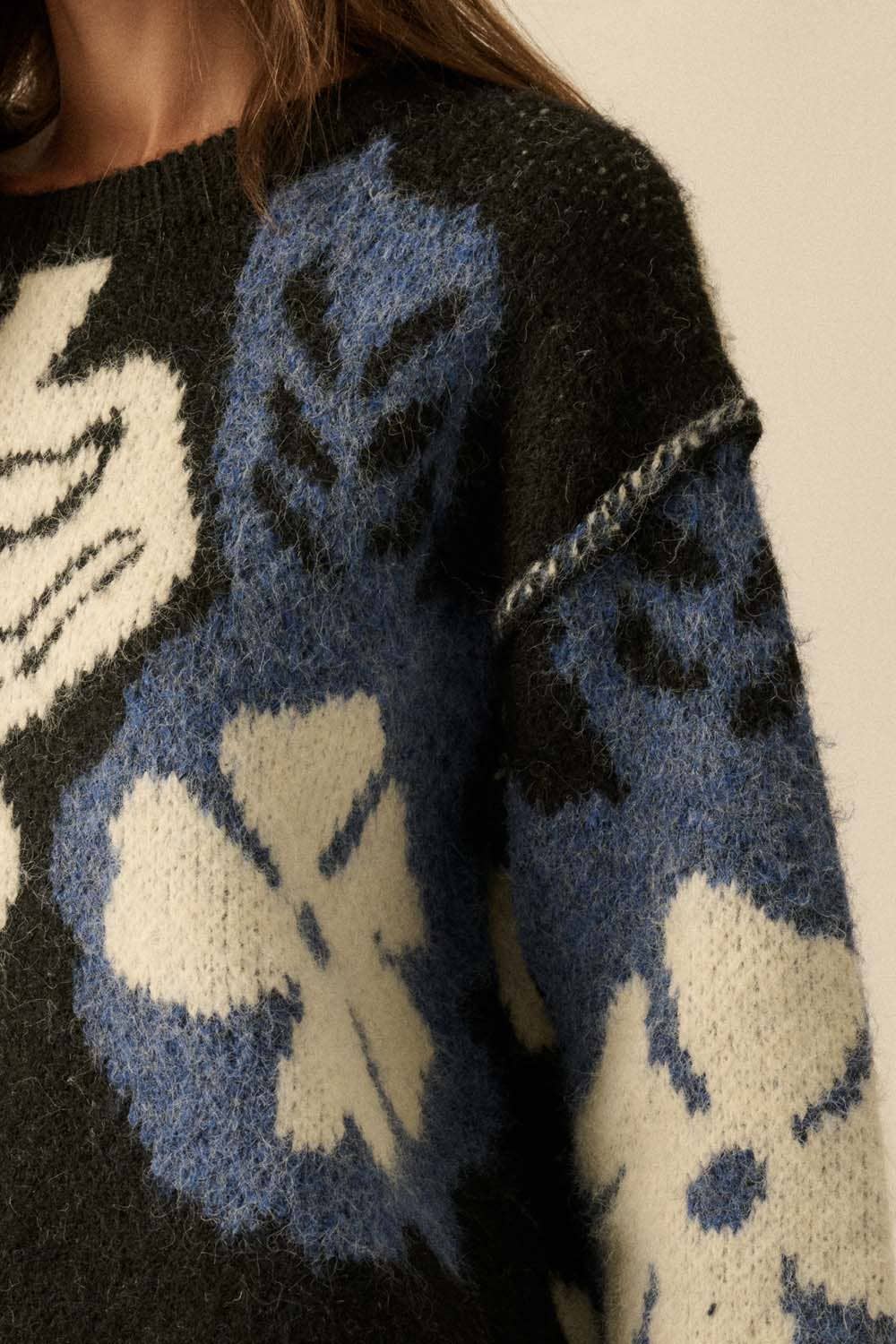 Fuzzy Floral Jacquard Sweater
