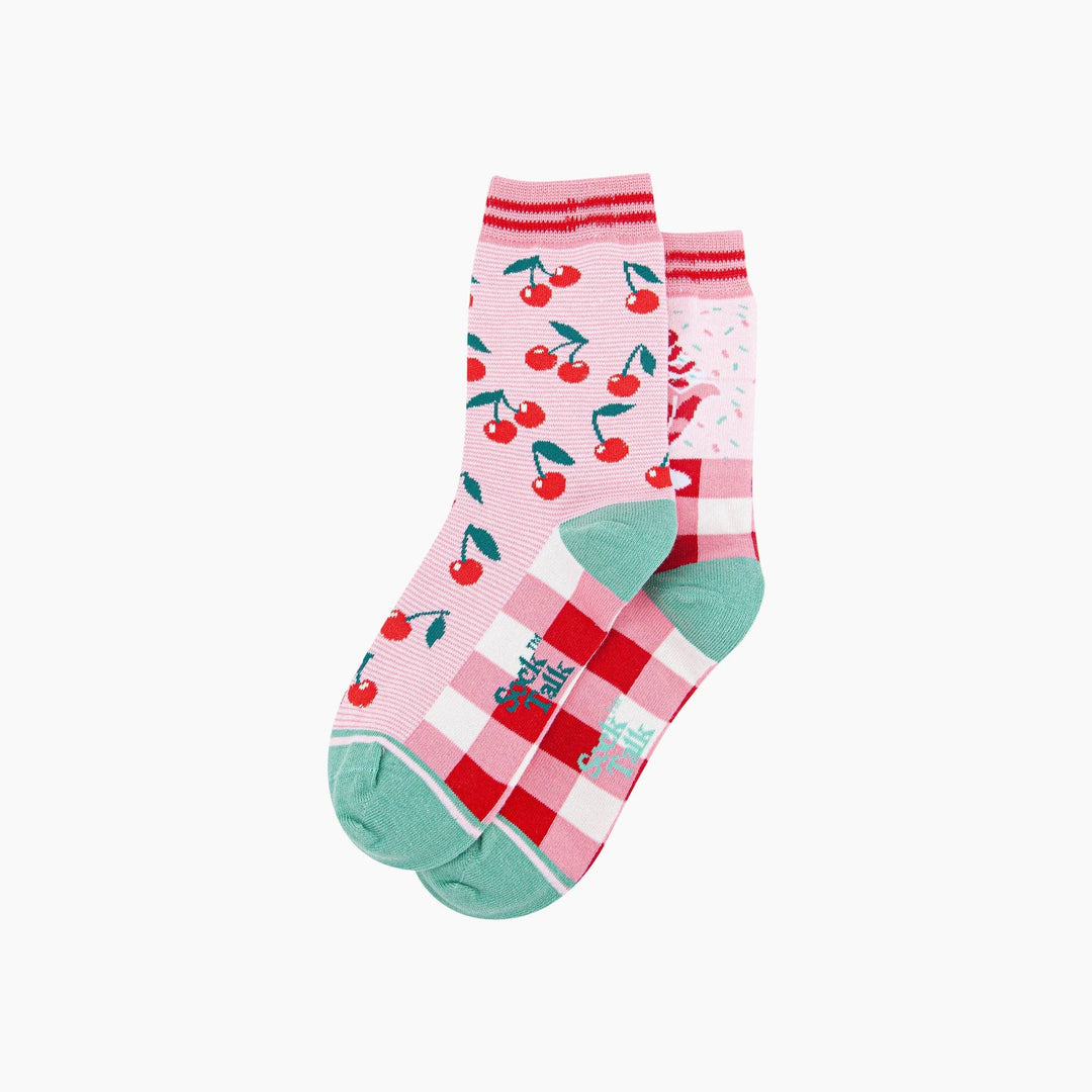 Cherry Ice Cream Sundae Combed Cotton Odd Socks in Pink