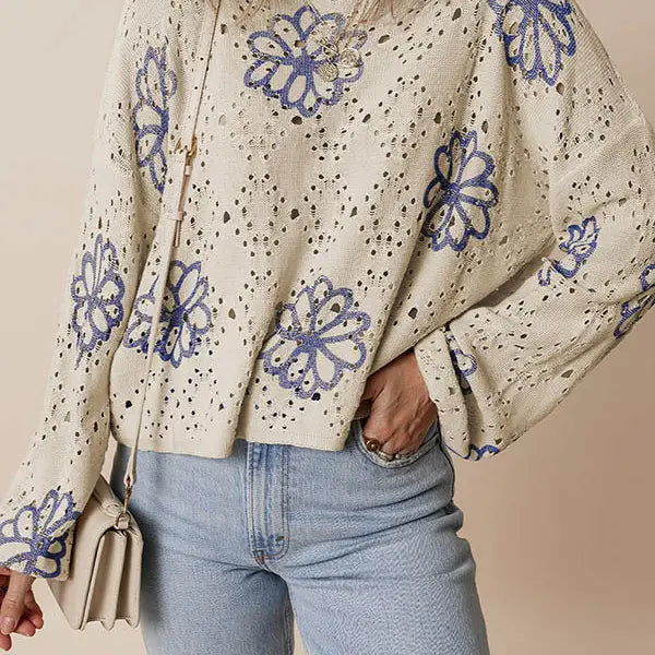 Long Sleeve Flower Print Pullover