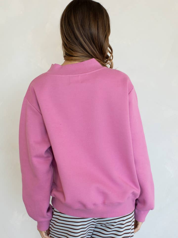 Fleece Wide Neck Sweater - Rose