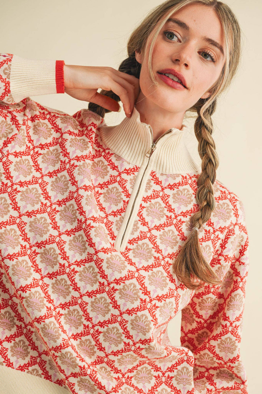 Floral Mock Neck ½ Pullover