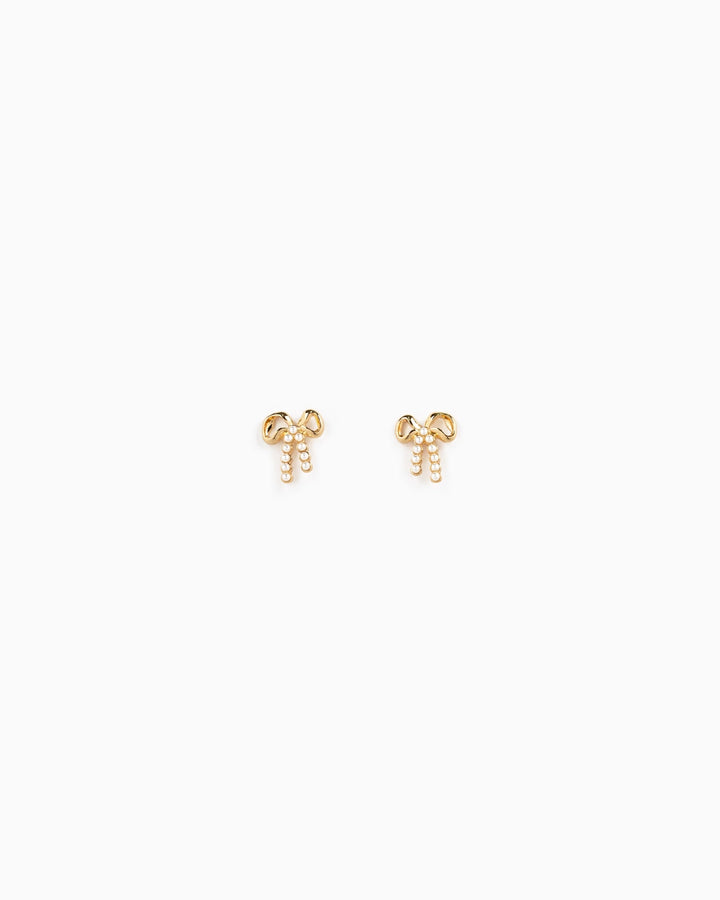 Half and Half Bow Pearl Pave Bow Earrings