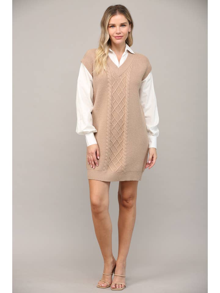 Cable Knit Twofer Shirt Dress