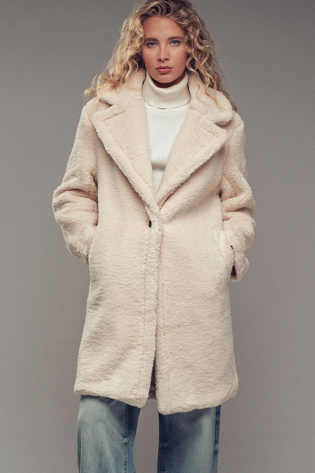 Cozy Longline Notched Lapel Teddy Coat