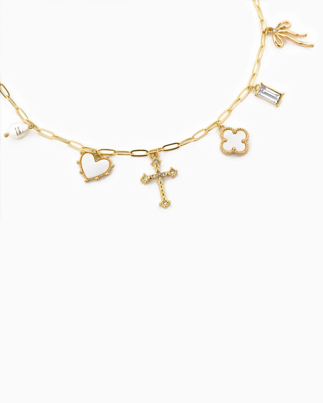 MOP Clover Multi Gold Charm Necklace