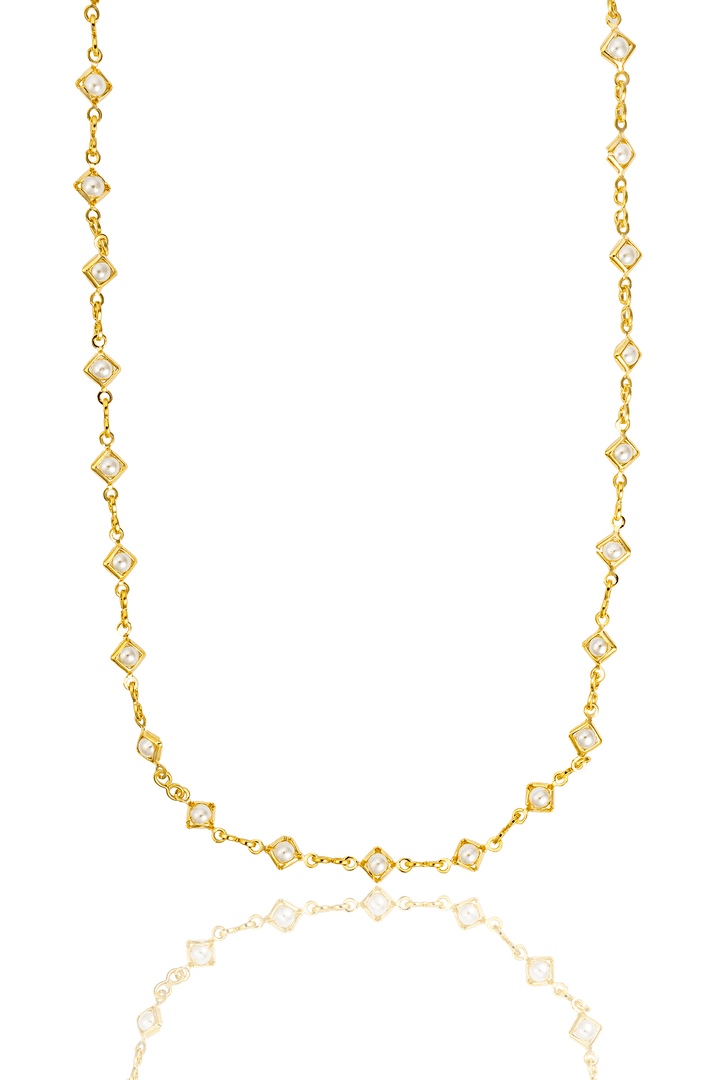 Diamond Frame Pearl Infinity Link Necklace