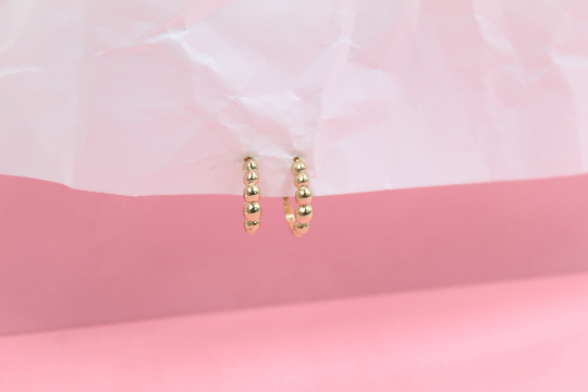 18K Gold Filled Round Golden Hollow Beaded Stud Earrings