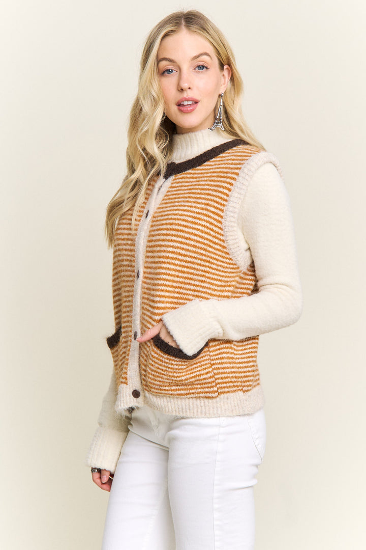 Textured Button Down Front Sweater Vest