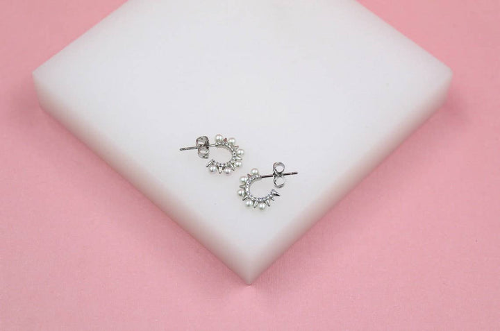 18K Gold Filled Spike Pearl Open Hoops