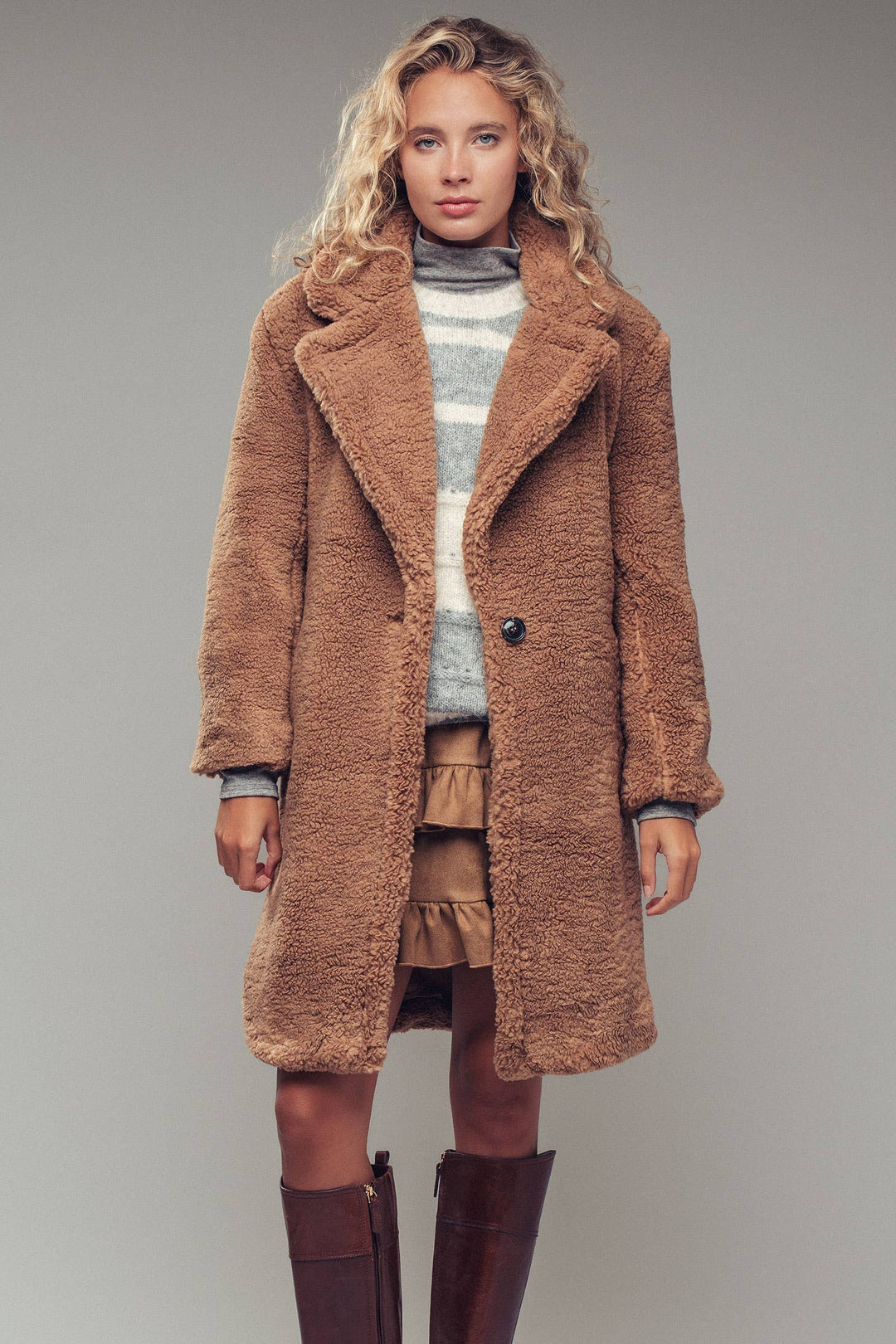Cozy Longline Notched Lapel Teddy Coat