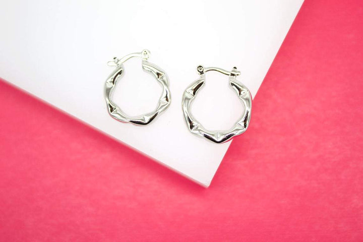 18K Gold Filled Thick Dented Style Hoops Lever Back Earrings