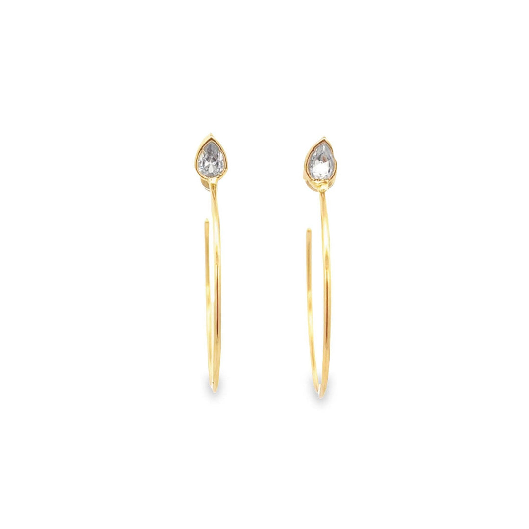 18K Gold Filled CZ Slim Open Hoop Stud Earrings