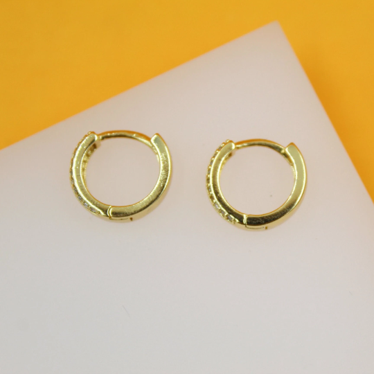 18K Gold Filled CZ Stone Paved Huggies Earrings