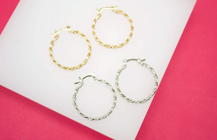 18K Gold Filled 4mm Curb Cuban Hoops Lever Back Hoop