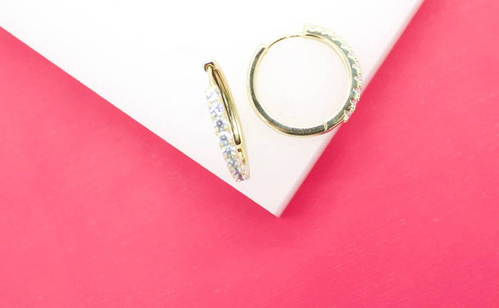 18K Gold Filled Large Huggies With Round CZ Stones