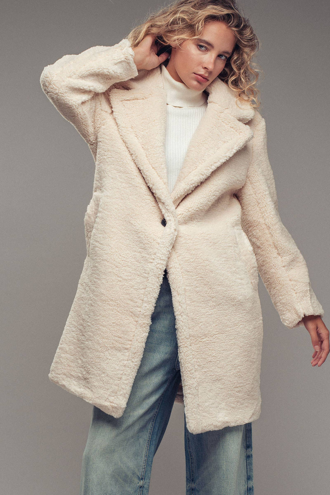 Cozy Longline Notched Lapel Teddy Coat
