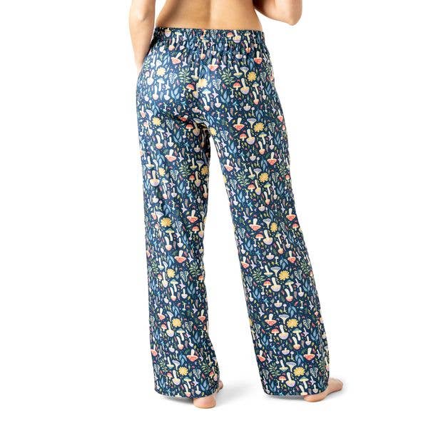 Hello Mello Down to Earth pajama pants in navy floral pattern, back view