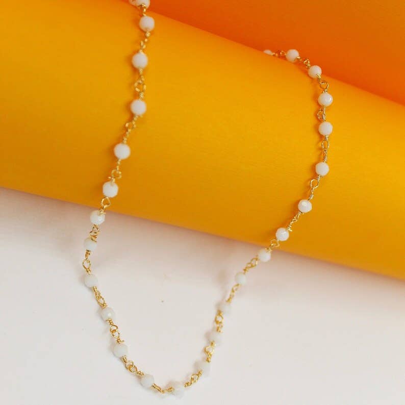 18K Gold Filled White Beaded Necklace