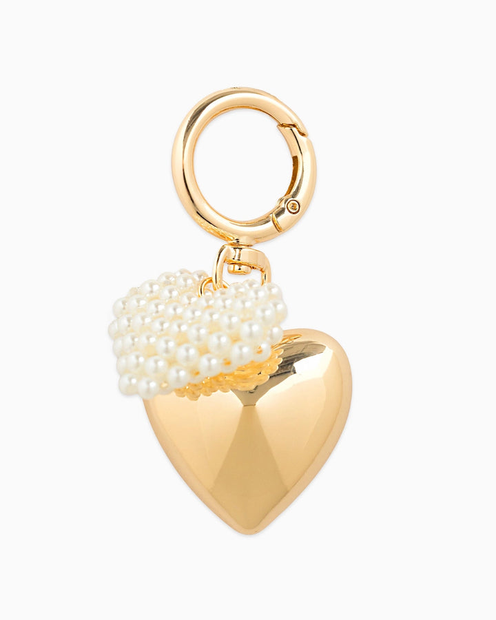 Double Puff Pearl heart Bag Charm